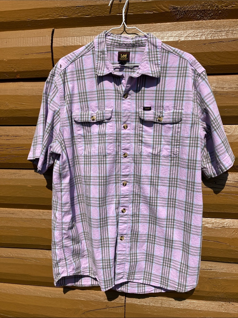 Lee smarter fit men's XL short sleeve button down plaid shirt relaxed casual